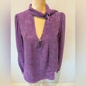 Mayle Lavender Purple Silk Blouse with Elegant Neck Tie, 4